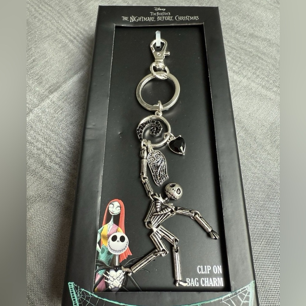 Disney Nightmare Before Christmas Clip-On bag Charm in silver and black NEW